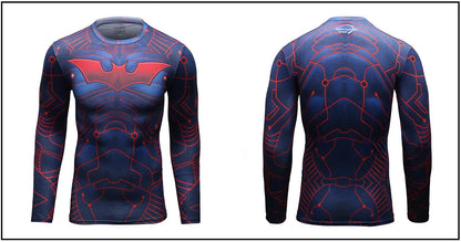 Superhero Punisher Long Sleeve Sport T Shirt Workout 3D Compression Quick Dry Training Men's Running Gym Fitness Top Rashgard