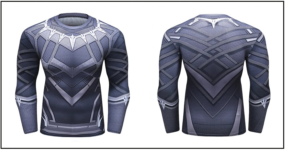 Superhero Punisher Long Sleeve Sport T Shirt Workout 3D Compression Quick Dry Training Men's Running Gym Fitness Top Rashgard