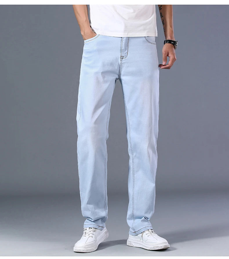 Men's Thin Straight-leg Loose Jeans Summer New Classic Style Advanced Stretch Loose Pants 7 Colors Available Size 35 42