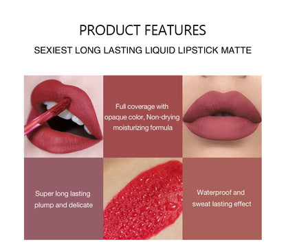 HANDAIYAN Gift 6PC/Set Matte Velvet Lip Gloss Waterproof Long-lasting Liquid Lipstick Cosmetic Beauty Keep 24 Hours Makeup