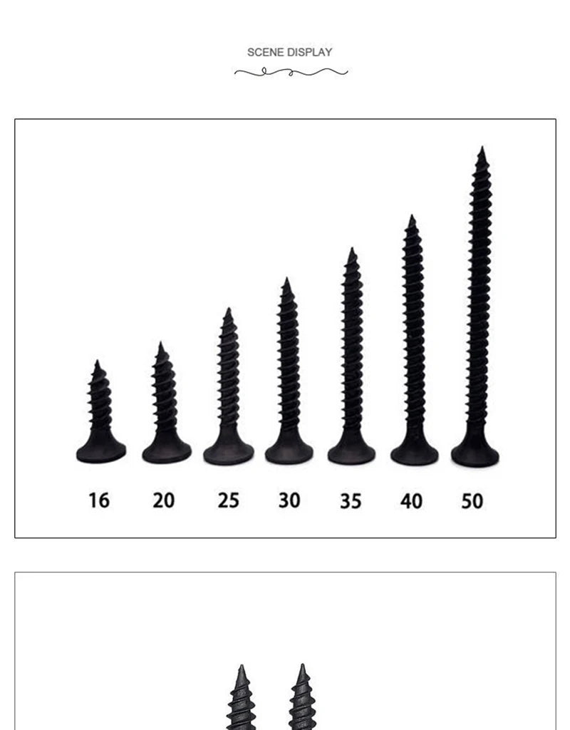 50Pcs M3.5 High-Strength Screw Drywall Screw Self-Tapping Screw Woodworking Lengthened Hardened Black Plasterboard Cross Screw