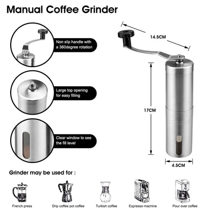 Manual Coffee Grinder with Conical Core Stainless Steel Portable Grinder Hand made Portable Coffee Mill Coffee Accessories