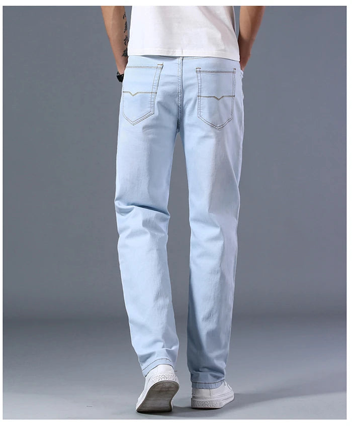 2023 New Classic Men's Thin Blue Jeans Advanced Stretch Loose Straight Denim Trousers Male Brand Pants Plus Size 40 42 44