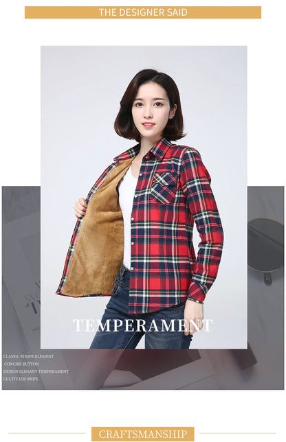 New Plus Thick Women's Plaid Shirt