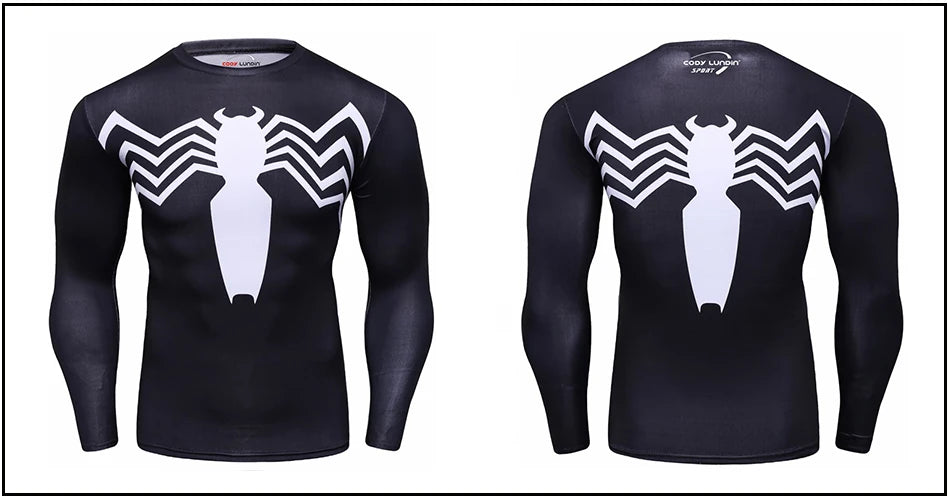 Superhero Punisher Long Sleeve Sport T Shirt Workout 3D Compression Quick Dry Training Men's Running Gym Fitness Top Rashgard