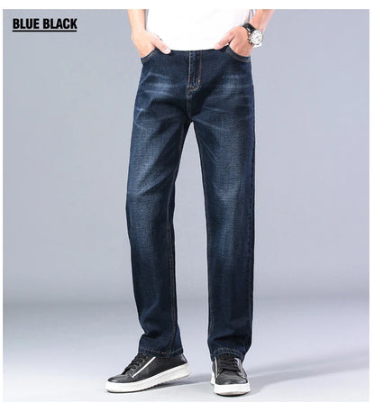2023 New Classic Men's Thin Blue Jeans Advanced Stretch Loose Straight Denim Trousers Male Brand Pants Plus Size 40 42 44