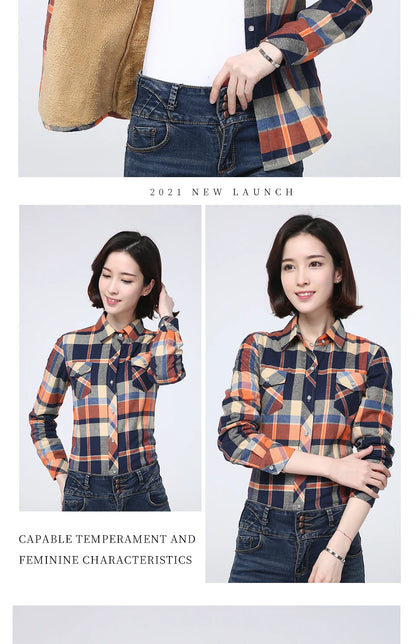 New Plus Thick Women's Plaid Shirt