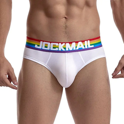 Jockmail Sexy Men's Underwear Briefs Cotton Low Rise Underpant Net yarn Lace , Breathable Summer Shorts calzoncillos hombre slip