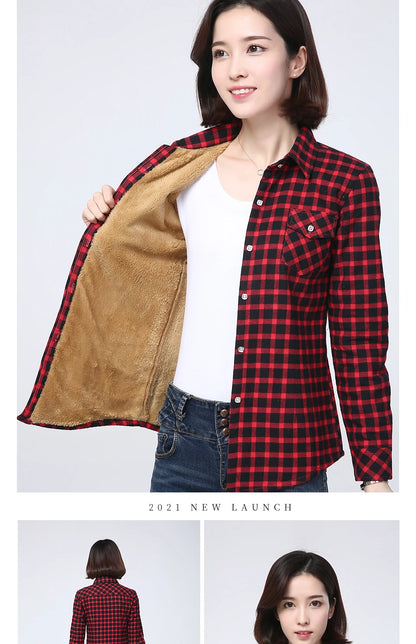 New Plus Thick Women's Plaid Shirt