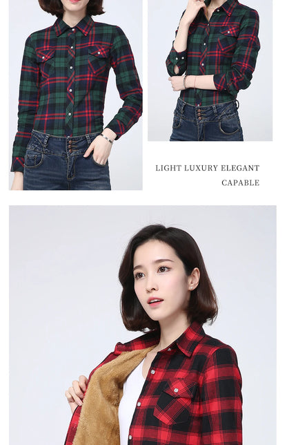 New Plus Thick Women's Plaid Shirt