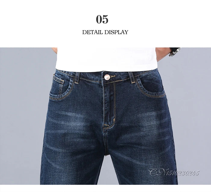 2023 New Classic Men's Thin Blue Jeans Advanced Stretch Loose Straight Denim Trousers Male Brand Pants Plus Size 40 42 44