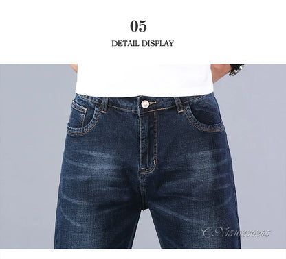 2023 New Classic Men's Thin Blue Jeans Advanced Stretch Loose Straight Denim Trousers Male Brand Pants Plus Size 40 42 44