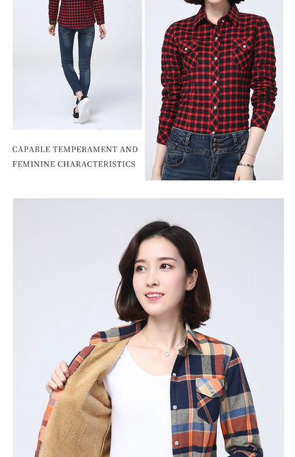 New Plus Thick Women's Plaid Shirt