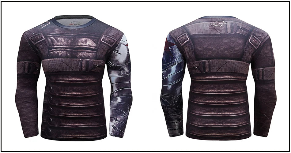 Superhero Punisher Long Sleeve Sport T Shirt Workout 3D Compression Quick Dry Training Men's Running Gym Fitness Top Rashgard
