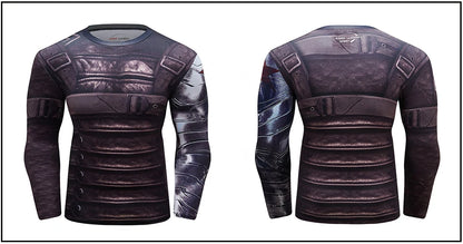 Superhero Punisher Long Sleeve Sport T Shirt Workout 3D Compression Quick Dry Training Men's Running Gym Fitness Top Rashgard