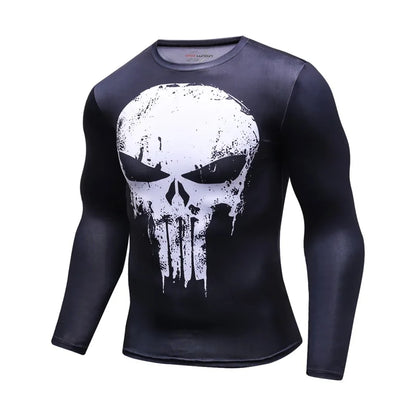 Superhero Punisher Long Sleeve Sport T Shirt Workout 3D Compression Quick Dry Training Men's Running Gym Fitness Top Rashgard