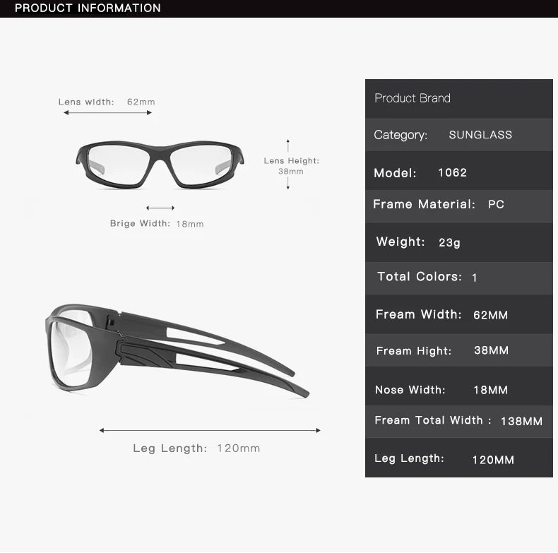 HOOLDW Polarized Photochromic Sunglasses Men Outdoor Sports Chameleon Sun glasses Driving Goggles Glasses Change Color Eyewear