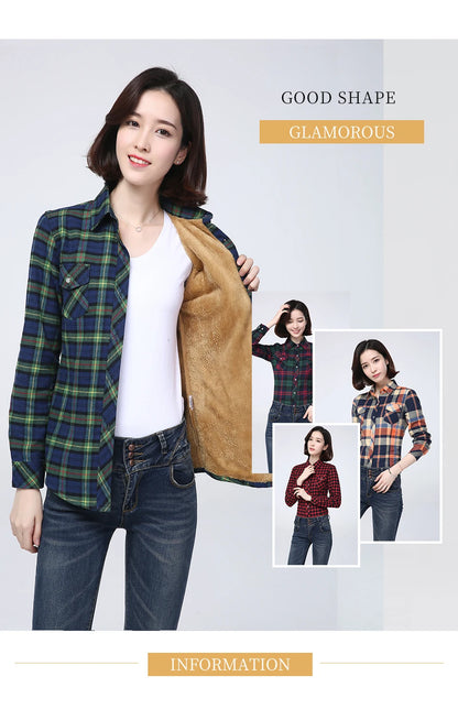 New Plus Thick Women's Plaid Shirt