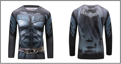 Superhero Punisher Long Sleeve Sport T Shirt Workout 3D Compression Quick Dry Training Men's Running Gym Fitness Top Rashgard