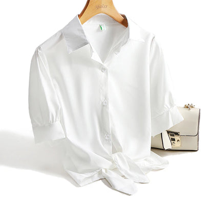 AOSSVIAO Casual Women Shirts 2024 Summer New Fashion Collar Blouse Stripe Buttons White Shirt Women Tops Streetwear