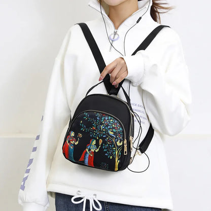 Fashion Printing Backpack Women Large Capacity Nylon Rucksack Multilayer Crossbody Bag School Bags Waterproof Travel Knapsack