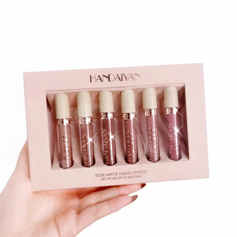 HANDAIYAN Gift 6PC/Set Matte Velvet Lip Gloss Waterproof Long-lasting Liquid Lipstick Cosmetic Beauty Keep 24 Hours Makeup