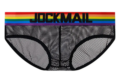 Jockmail Sexy Men's Underwear Briefs Cotton Low Rise Underpant Net yarn Lace , Breathable Summer Shorts calzoncillos hombre slip