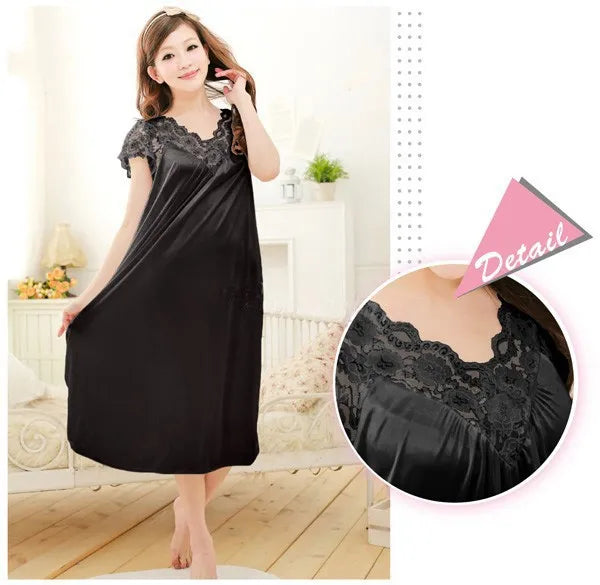 Free shipping women lace sexy nightdress girls plus size bathrobe Large size Sleepwear nightgown Y02-3