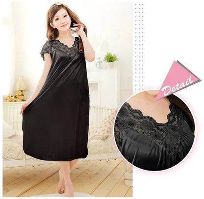 Free shipping women lace sexy nightdress girls plus size bathrobe Large size Sleepwear nightgown Y02-3