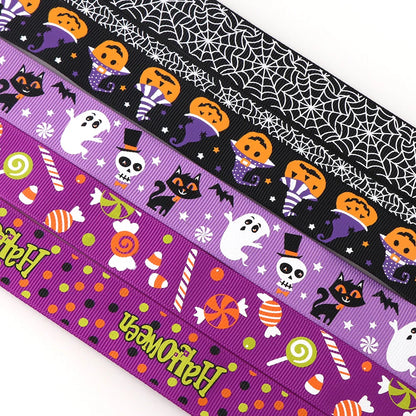 5Y/lot  Halloween Theme Grosgrain Ribbon Pumpkin Ghost 25/10mmPrinted Ribbon Holiday Decorations Materials Home Textile Ribbon