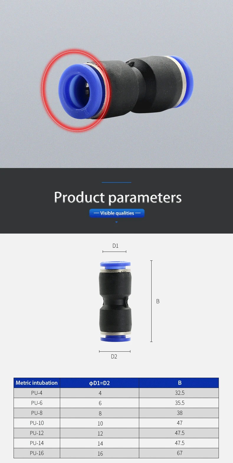 Pneumatic Fittings Fitting Plastic Connector PU PG 4mm 6mmTo 8mm 10mm Air Water Hose Tube Push in Straight Gas Quick Connectors