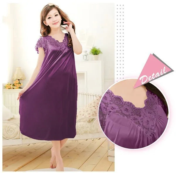 Free shipping women lace sexy nightdress girls plus size bathrobe Large size Sleepwear nightgown Y02-3