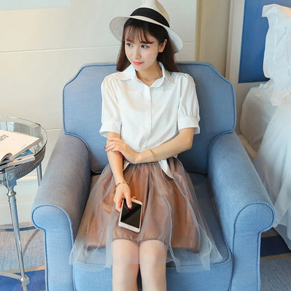 100% Cotton Womens Blouse Shirt White Summer Blouses Shirts Holiday Loose Short Sleeve Casual Tops And Blouses Women Blusas New