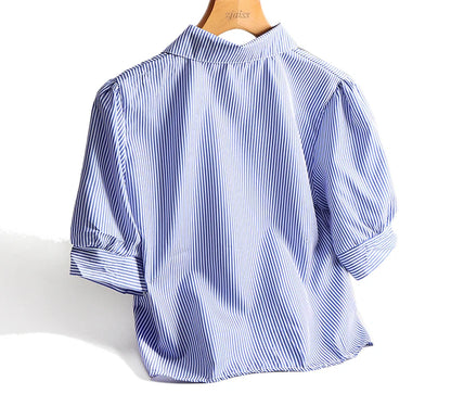 AOSSVIAO Casual Women Shirts 2024 Summer New Fashion Collar Blouse Stripe Buttons White Shirt Women Tops Streetwear