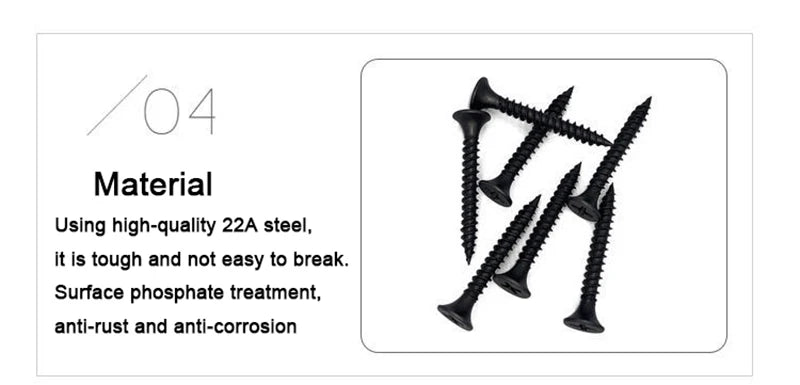 50Pcs M3.5 High-Strength Screw Drywall Screw Self-Tapping Screw Woodworking Lengthened Hardened Black Plasterboard Cross Screw