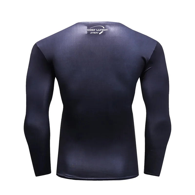 Superhero Punisher Long Sleeve Sport T Shirt Workout 3D Compression Quick Dry Training Men's Running Gym Fitness Top Rashgard