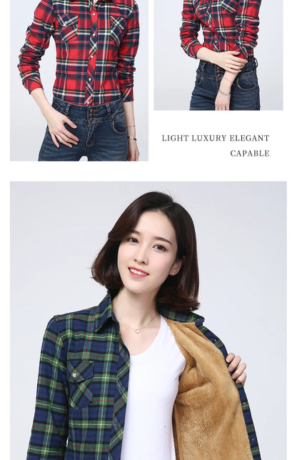 New Plus Thick Women's Plaid Shirt