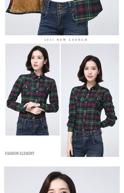 New Plus Thick Women's Plaid Shirt