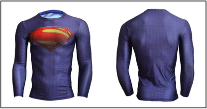 Superhero Punisher Long Sleeve Sport T Shirt Workout 3D Compression Quick Dry Training Men's Running Gym Fitness Top Rashgard