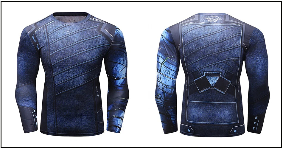 Superhero Punisher Long Sleeve Sport T Shirt Workout 3D Compression Quick Dry Training Men's Running Gym Fitness Top Rashgard