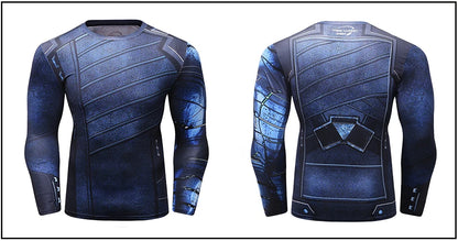 Superhero Punisher Long Sleeve Sport T Shirt Workout 3D Compression Quick Dry Training Men's Running Gym Fitness Top Rashgard