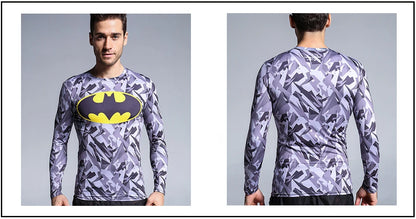 Superhero Punisher Long Sleeve Sport T Shirt Workout 3D Compression Quick Dry Training Men's Running Gym Fitness Top Rashgard