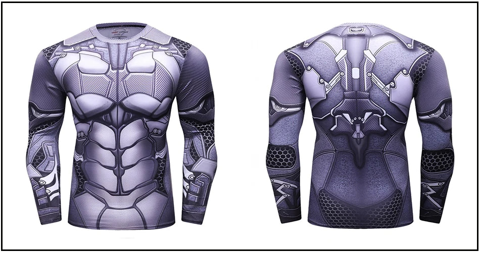 Superhero Punisher Long Sleeve Sport T Shirt Workout 3D Compression Quick Dry Training Men's Running Gym Fitness Top Rashgard