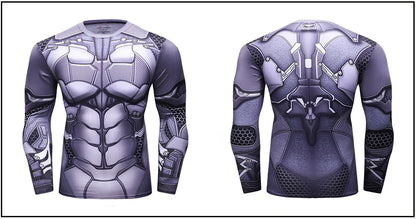 Superhero Punisher Long Sleeve Sport T Shirt Workout 3D Compression Quick Dry Training Men's Running Gym Fitness Top Rashgard