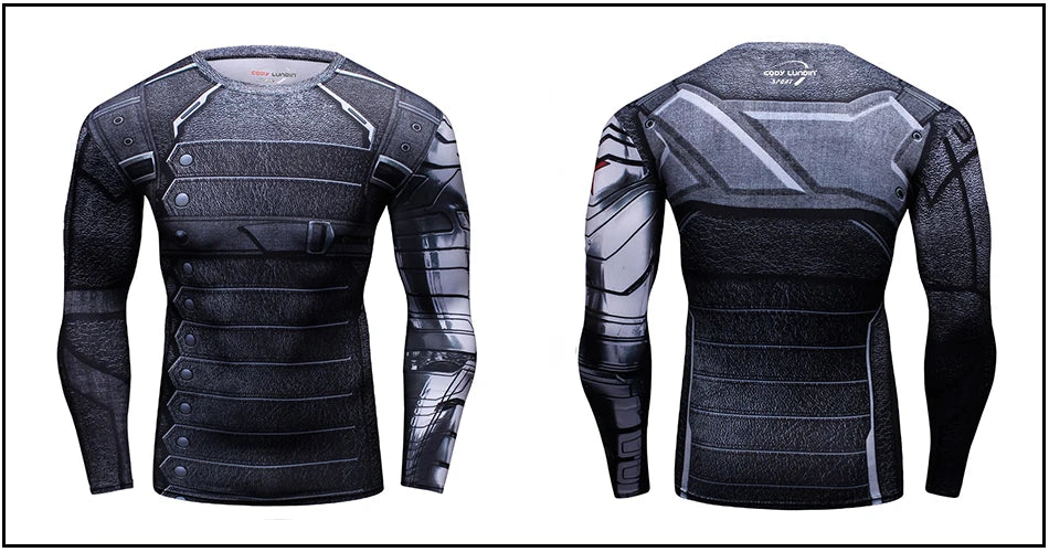 Superhero Punisher Long Sleeve Sport T Shirt Workout 3D Compression Quick Dry Training Men's Running Gym Fitness Top Rashgard