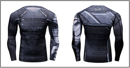Superhero Punisher Long Sleeve Sport T Shirt Workout 3D Compression Quick Dry Training Men's Running Gym Fitness Top Rashgard