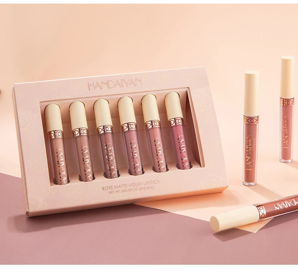 HANDAIYAN Gift 6PC/Set Matte Velvet Lip Gloss Waterproof Long-lasting Liquid Lipstick Cosmetic Beauty Keep 24 Hours Makeup