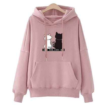 2022 Streetwear Hoodies Women Sweatshirt Autumn Spring Long Sleeve Harajuku Cute Cat Print Female Casual Pullover sudadera mujer