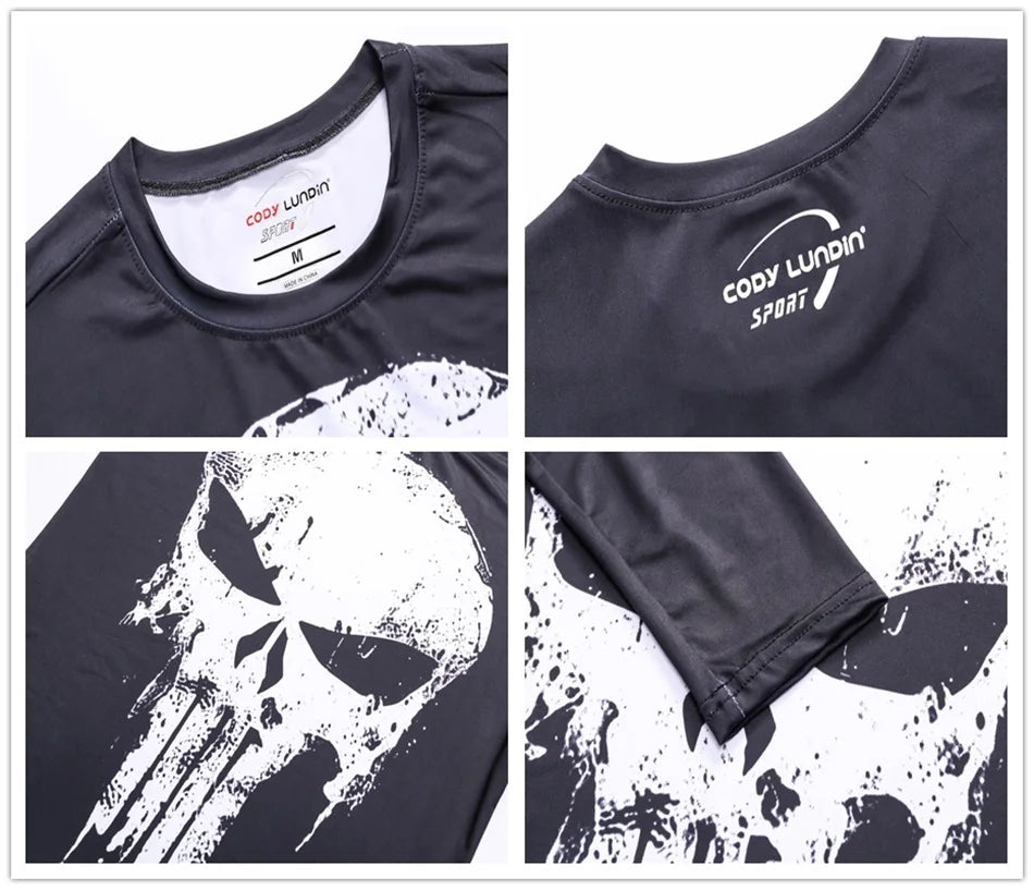 Superhero Punisher Long Sleeve Sport T Shirt Workout 3D Compression Quick Dry Training Men's Running Gym Fitness Top Rashgard