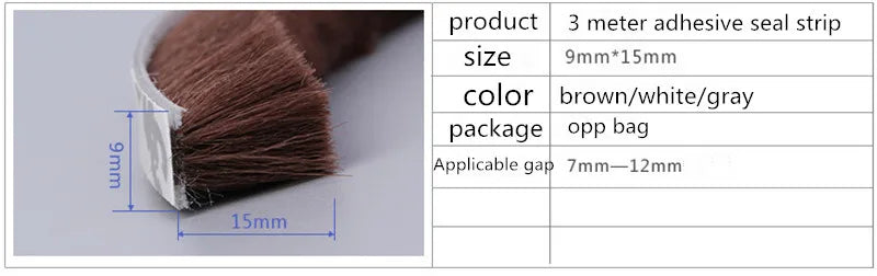 3Meters/5Meters Brush Strip Self Adhesive Door Window Sealing Strip Home Door Window Sound Insulation Wind-proof Strip Gasket
